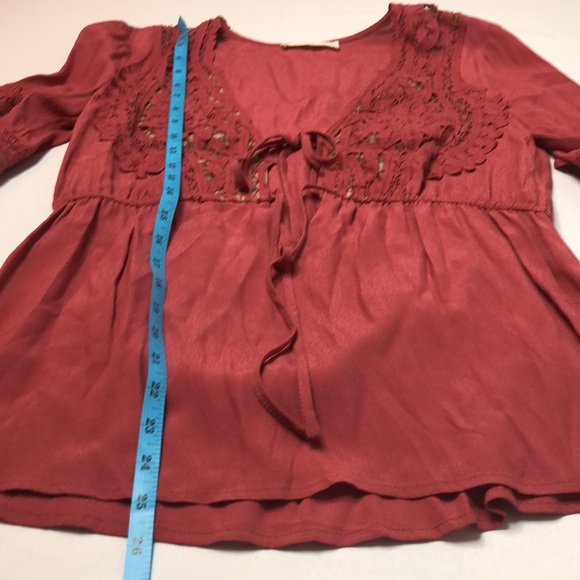 American Threads Lace Top Womens Mauve Long Sleeve Cinch Waist Size S - Picture 9 of 13